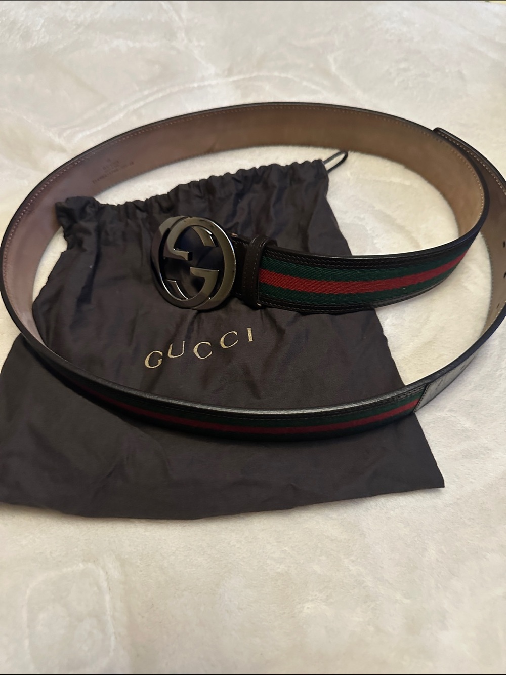 Gucci Green/Red/Black Web Leather Belt with GG Round Buckle